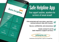 Safe Helpline App Postcard group chat service for military survivors of sexual assault, support group for military sexual assault victims, 